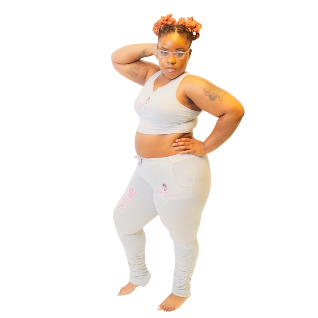 Women's Plus Size Crop Top and Stacked Leggings 2pc Set (White) IN